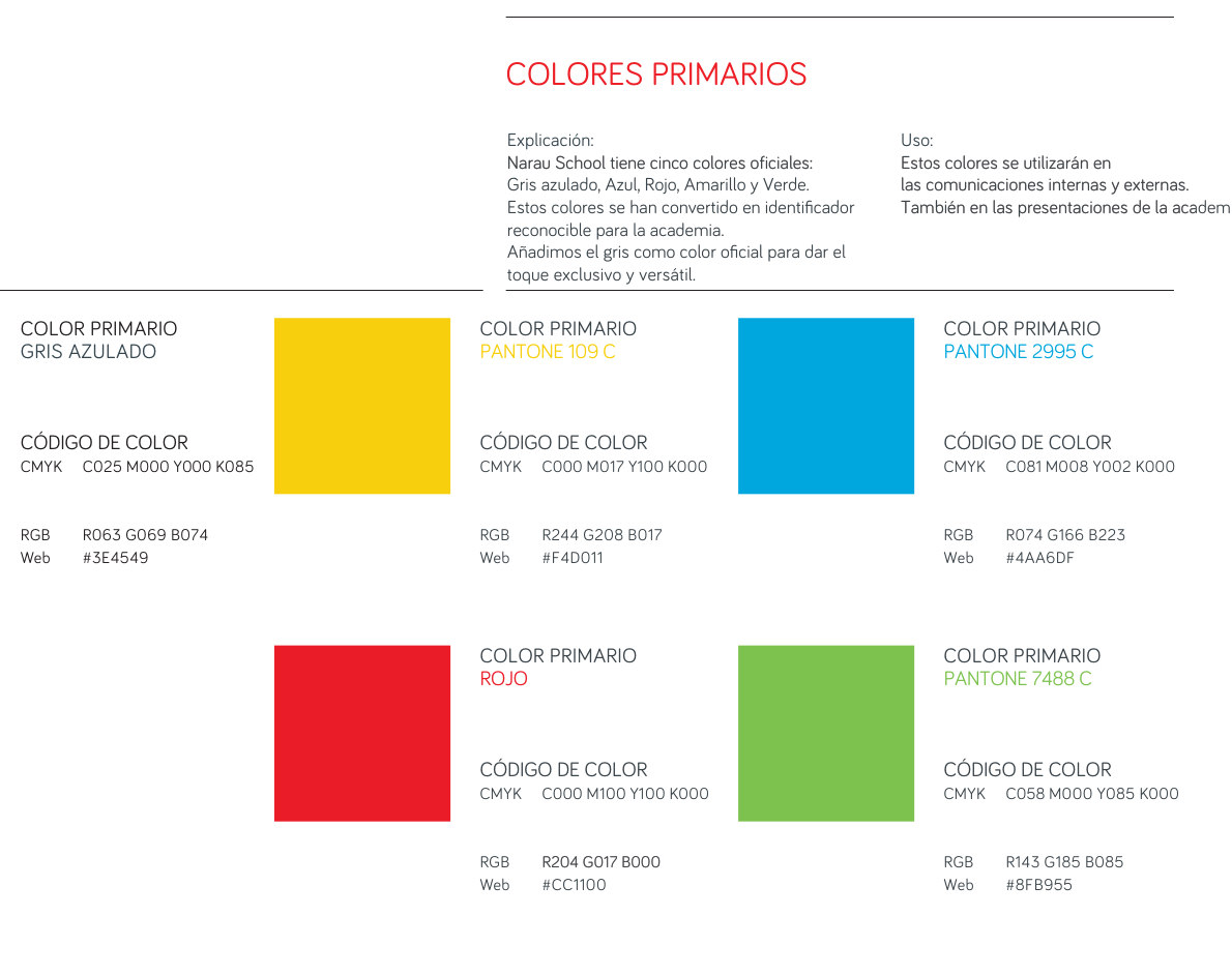Paleta cromática de la marca Narau